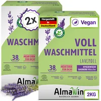 AlmaWin® Vollwaschmittel Pulver [2x 2kg - 76 Ladungen] mit Lavendel-Duft für strahlende Reinheit - Waschmittel Pulver für alle weißen & farbechten Textilien [30-95°C] - Veganes Voll-Waschpulver