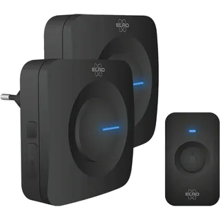 ELRO DB3000 Funk Türklingel Set Tragbare 1x Empfänger für Steckdose-Wasserdicht, 300m Reichweite, 64 Melodien-Schwarz, Batterien + Plug-In
