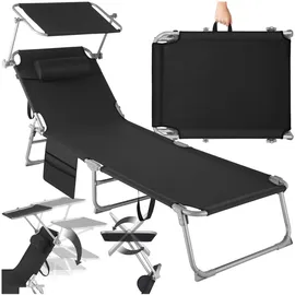 Tectake tectake® Sonnenliege, klappbar, 4-fach verstellbare Rückenlehne mit Kopfpolster, 190 x 68 x 28 cm, mit Seitentasche