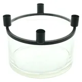 Dekoleidenschaft Kerzenhalter Dekoschale "Klar" Glas mit Kerzenständer für 4 Stabkerzen Adventskranz, Glasschale mit Metallkranz, Obstschale weiß