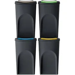 WellHome - Set mit 3 schwarzen Kunststoff-Mülleimern 4x35L