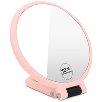 FOGARI Kosmetikspiegel 10 Fach Vergrößerungsspiegel, Schminkspiegel mit Standfuß Tragbarer Kleiner Spiegel Klappbar Stellspiegel für Zuhause Schminktisch Badezimmer (Pink)