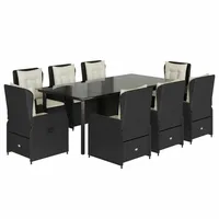 VidaXL 9-tlg. Garten-Essgruppe mit Kissen Schwarz Poly Rattan