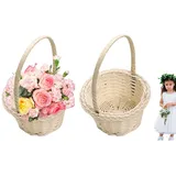 Blumenmädchenkorb, 2 Stück, gewebter Blumenkorb, Rattan-Aufbewahrungskorb, Osterkorb, kleine leere Blumenkörbe, Süßigkeiten-Aufbewahrungskorb, handgefertigter Blumenkorb zum Platzieren von