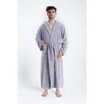 Bruno Banani Herrenbademantel BRUNO BANANI "Danny, Normallänge & Überlänge, auch in extra lang, Hotelbademantel" Gr. L, grau, L:145cm, Walkfrottee, Hausmäntel, mit Logostreifen, Herren Bademantel aus 100% Baumwolle, S-4XL