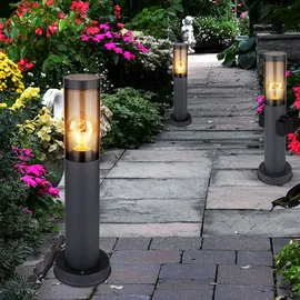 GLOBO Stehleuchte mit Steckdose anthrazit Sockelleuchte Edelstahl Steckdosensäule mit Licht, rauch, Fernbedienung dimmbar, 1x RGB LED 8,5w 806lm, Dxh 7,6x45 cm, 3er Set