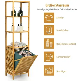 komfotteu Hochschrank Badschrank 3 Fächer 80 x 30 x 90 cm Beige Bambus