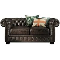 Möbel-Eins CHESTERFIELD Echtleder 2-Sitzer Sofa BRADFORD, antikbraun