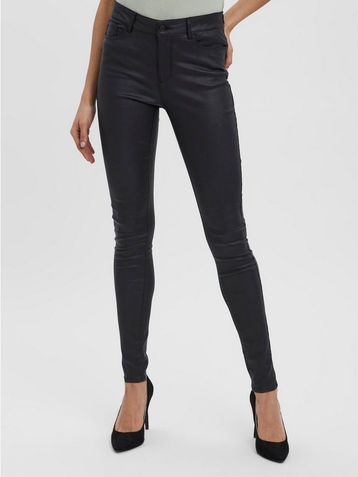 Vero Moda Lederimitathose Beschichtete Skinny Fit Jeans PU Kunstleder VMSEVEN 5366 in Schwarz schwarz XS / 32L
