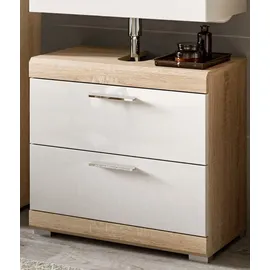 inn.furn Waschbeckenunterschrank in Weiß Hochglanz und Eiche, 60 cm, Mambo