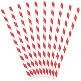 partydeco Trinkhalme, Papierstrohhalme diagonal gestreift 19cm rot weiß 10er Set rot