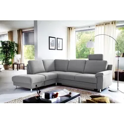 Ecksofa 3C CARINA "Korfu L-Form", grau, B:252cm H:91cm T:208cm, Chenille Easy care (100% Polyester), Struktur (100% Polyester), Sofas, incl.- 1 Kopfstütze, wahlweise mit Schlafunktion und Stauraum