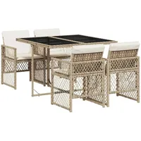 vidaXL 5-tlg Garten-Essgruppe mit Kissen Beige Poly Rattan Modell 62