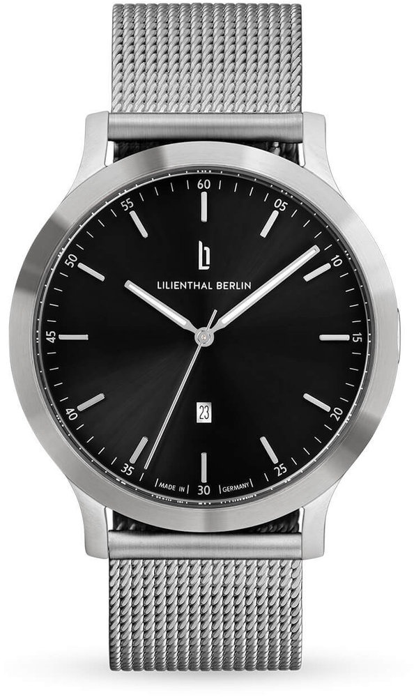 LILIENTHAL BERLIN - HUXLEY - SILVER BLACK - mesh brushed silber / 40 MM