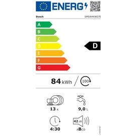 Bosch Serie 4 SMS4HKW07E Geschirrspüler (freistehend, 600 mm breit, Weiß)