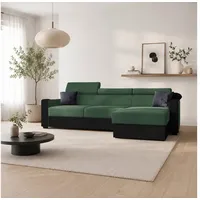 Goldstoff Ecksofa mit Schlaffunktion & Bettkasten - DIWIA L-Form Sofa, mit Schlaffunktion, Couch für Wohnzimmer - Schlafsofa - Eckcouch, 3 verstellbare Kopfstützen - Easy Clean-Beschichtung grün|schwarz