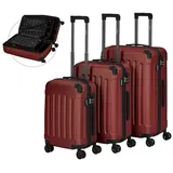 Arebos Koffer Reisekoffer 3er Set Hartschalen Koffer Trolley M-L-XL-Set, 4 Rollen rot