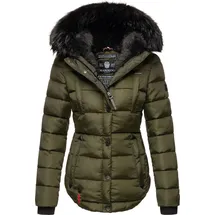 Marikoo Damen Designer Steppjacke Winter Jacke mit edler Kunstpelz Kapuze Lotusblüte