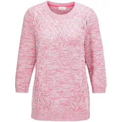 Rundhalspullover GOLDNER "Pullover mit schönem Ajourmuster", Damen, Gr. 44, rosa (altrosé, gemustert), Obermaterial: 87% Baumwolle CO. 13% metallisierte Fasern MTF., Rippe, Pullover Rundhalspullover, Feminine Ajoureinsätze