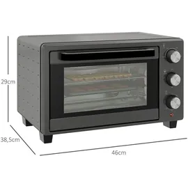 Homcom Minibackofen 21L 1400W 60 Min. Timer, Kleinbackofen mit 100 °C-230 °C einstellbar Temperatur Garzeit, Mini Ofen mit Backblech, Drahtgestell, Tischofen aus Metall, Grau