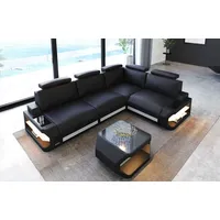 Sofa Dreams Ecksofa Leder Couch Siena L Form Ledersofa, L-Form Ledersofa mit LED-Beleuchtung schwarz
