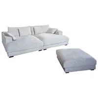 KAWOLA Big Sofa MADELINE Cord cremeweiß mit Hocker und 4 Zierkissen