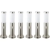 ETC Shop LED Sockelleuchte E27 Stehlampe Garten Außenleuchte mit Bewegungsmelder, IP44, Sensor, Edelstahl silber opal, 11W 1055lm warmweiß, DxH 7,6x45cm, 6er Set