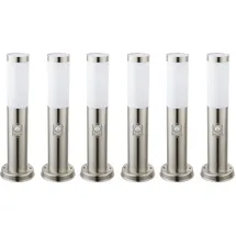 ETC Shop LED Sockelleuchte E27 Stehlampe Garten Außenleuchte mit Bewegungsmelder, IP44, Sensor, Edelstahl silber opal, 11W 1055lm warmweiß, DxH 7,6x45cm, 6er Set