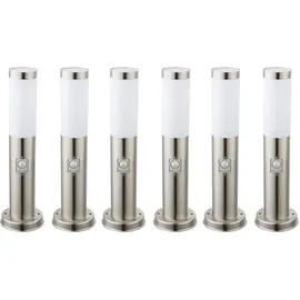 ETC Shop LED Sockelleuchte E27 Stehlampe Garten Außenleuchte mit Bewegungsmelder, IP44, Sensor, Edelstahl silber opal, 11W 1055lm warmweiß, DxH 7,6x45cm, 6er Set