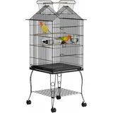 YRHome Vogelkäfig mit Ständer Wellensittlichkäfig mit Dach zum Öffnen 55 x 55 x 145 cm Vogelvoliere Papageienkäfig Tropfenvogelkäfig mit Futterhaus und Sitzstange aus Holz für Wellensittiche