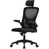 ML-Design Bürostuhl ergonomisch, Schwarz, Mesh, mit Verstellbarer Kopfstütze, Armlehnen, Lendenwirbelstütze, Wippfunktion,