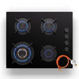 Gaskochfeld 4 Flammen 60 cm Kochherd 4 Zonen 5,2 kW Propan Edelstahl Schwarz