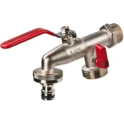 Kugel-Auslaufhahn 3/4 Zoll 26,5mm Kugelhahn Messing zweifach Doppel-Anschluss