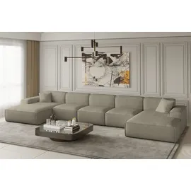 Fun Möbel Wohnlandschaft U-Form CELES XL in Stoff Scala Trüffel - Beige