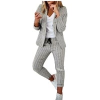 KDEIHT Hosenanzüge für Damen Anzug Business 2 Teilig Elegant Blazer Set Einfarbig Zweiteilig Revers Anzugjacke Hosenanzug Festlich Outfit Slim Fit Freizeitanzug Modern Büro Tracksuit - S