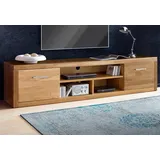 Home Affaire Lowboard HOME AFFAIRE "Logo,200cm breit,42 cm tief, Fronten Massivholz, Kabeldurchführung", braun (eiche teilmassiv), B:200cm H:45cm T:42cm, Holz teilmassiv, Sideboards, Lowboard, Korpus Holzwerkstoff,2 Klappen, 5 Fächer, Metallgriffe