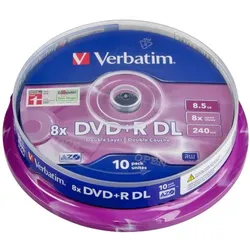 1x10 Verbatim DVD+R Double Layer 8x Speed, 8,5GB matt silver