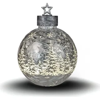 Formano Deko-Kugel Silber- Frosty 29cm mit LED Licht Timer Beleuchtete Glaskugel - Weihnachtsdekoration Tisch Regal Deko-Kugel 6h/18h Timer Weihnachtskugel zum Stellen