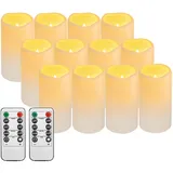 Biyanuo 12PACK Wasserdichte Outdoor flammenlose Kerzen Fernbedienung Timer, LED batteriebetriebene elektrische Säulenkerze (D7.62 xH13.97cm)