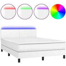 vidaXL Boxspringbett mit Matratze & LED Weiß 140x200 cm Kunstleder