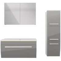 AcquaVapore Badmöbel Set Gently 3 V2-R Weiß/Grau Badezimmermöbel Badspiegel