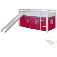 Homestyle4u Hochbett Weiß, Pink, Holz, Kinder- & Jugendzimmer, Kindermöbel, Kinderbetten, Hochbetten