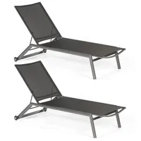 SonnenPartner - 2er Set Sonnenliegen Sonoa Aluminium anthrazit/Textilen schwarz