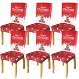 yeloumiss Weihnachten Stuhlhussen 6er Set Hohe Elastizität Weihnachten Stuhlbezug Xmas Esszimmer Stuhlhussen Weihnachts Stuhlhussen Für Weihnachtsfeier Dekorationen, Haus, Kücher, Restaurant (A)