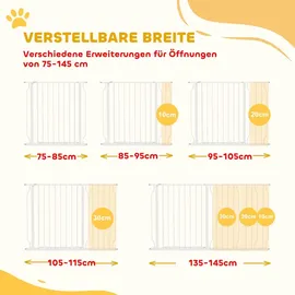 PawHut Hunde Türschutzgitter Treppenschutzgitter, 75-145 cm Hunde Türgitter Weiß - Weiß