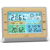 OBEST Wetterstation Funk mit Außensensor: 6" LCD Farb Weather Station, Digital Thermometer Hygrometer Innen und Außen, Wecker