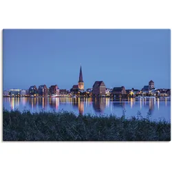 Leinwandbild ARTLAND "Blick über Warnow auf Rostock", blau (farbe bild(er): blau), B:90cm H:60cm, Canvas, Leinwand, Bilder, auf Keilrahmen gespannt