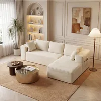 BEALIFE Ecksofa mit Recamiere rechts 4-Sitzer | Modulares Cord-Sofa | Dunkelgrau/Creme | AR43 - Weiß