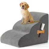 SURFOU Haustiertreppe 3 stufige Hundetreppe für kleine Hunde & Katzentreppe mit waschbarem, Perfekt als Hundetreppe Bett & stabile Katzentreppe für alte Katzen grau