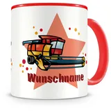 Samunshi® Kindertasse mit Namen Tasse Mähdrescher Personalisierte Tasse mit Namen Kinder Kinderbecher mit Namen Kindergarten rot 300ml